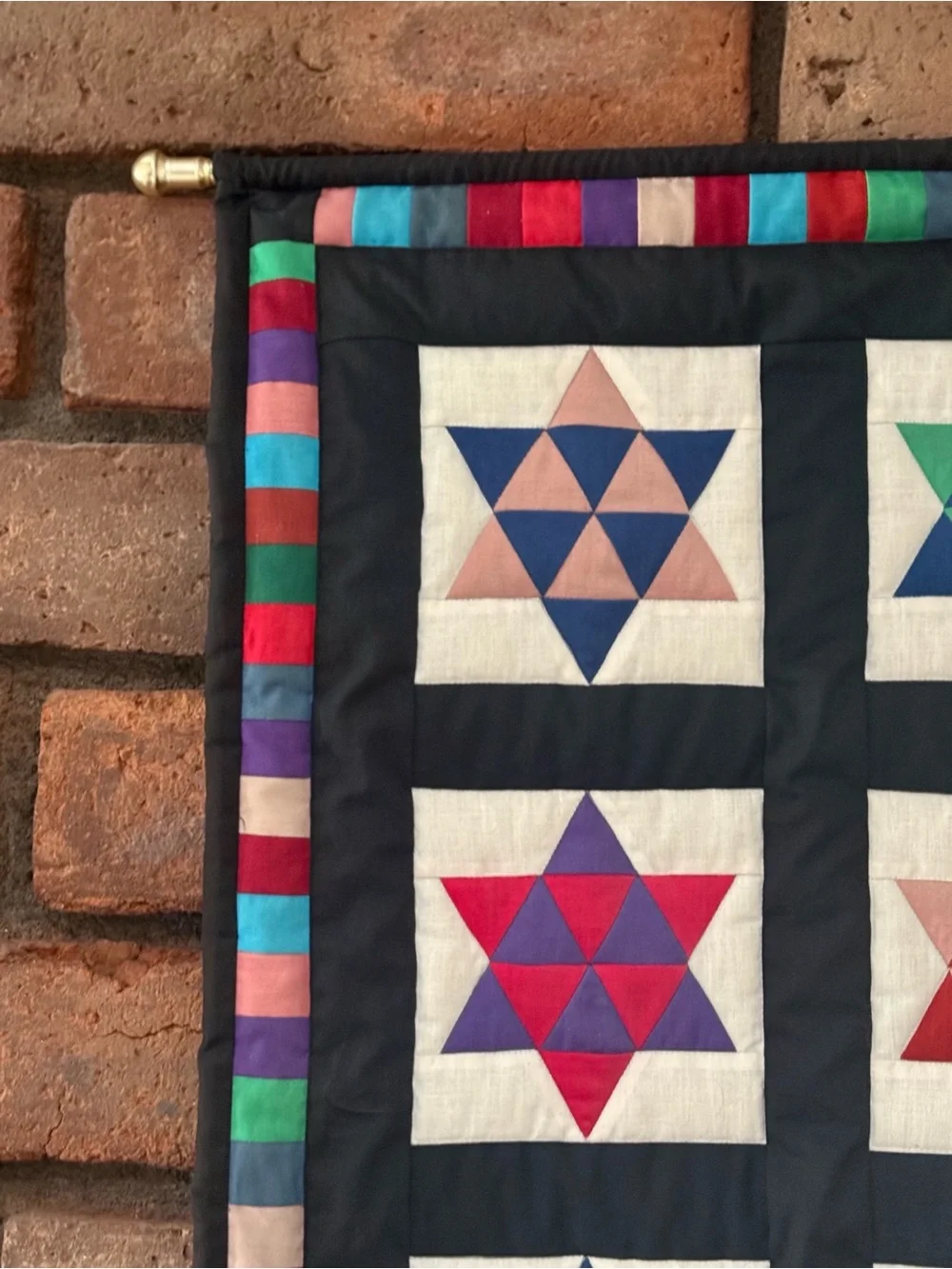 Handmade Vintage Multicolor Star Patchwork Wall Hanging Quilt